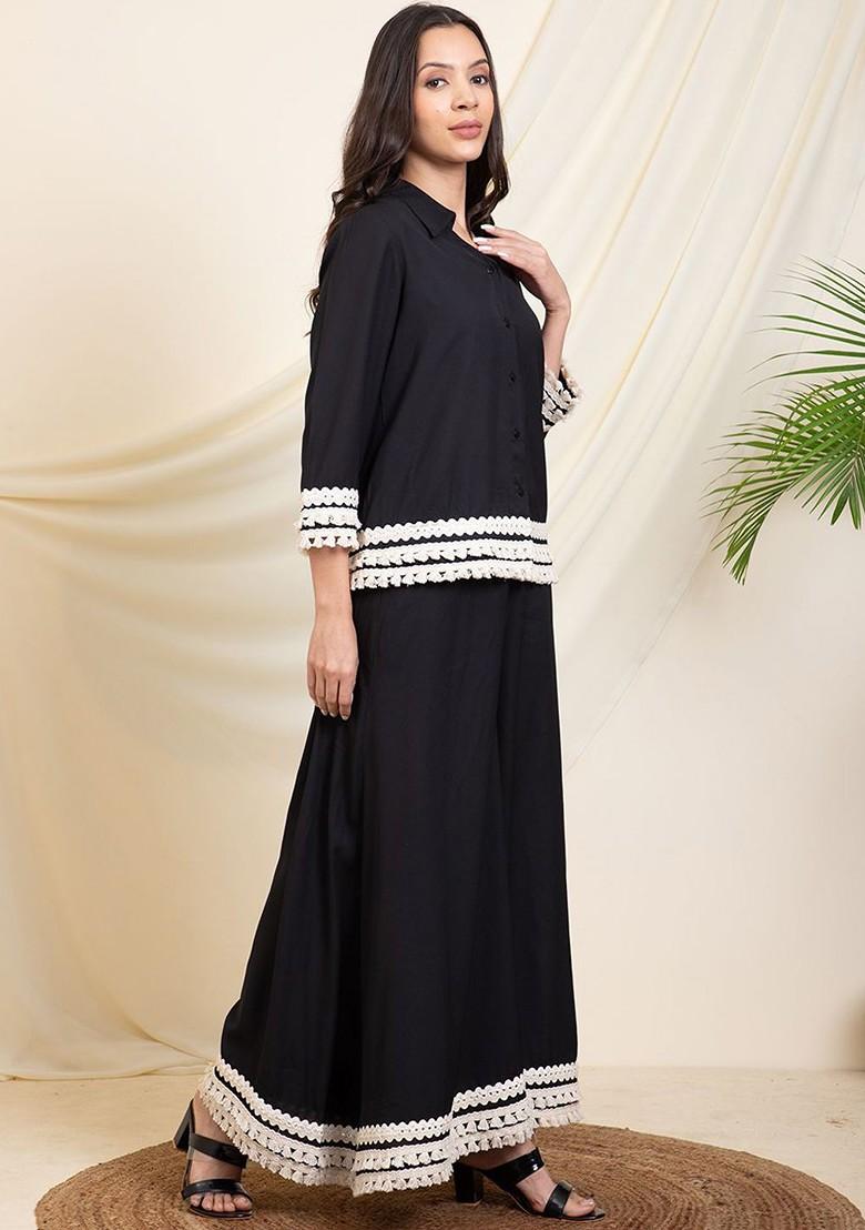 Black Embellished Shirt With Sharara Coords