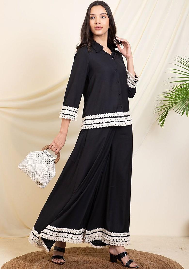 Black Embellished Shirt With Sharara Coords