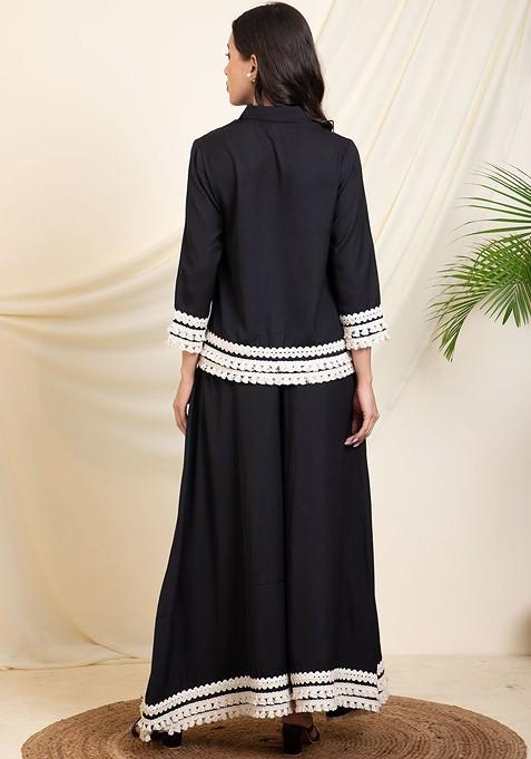 Black Embellished Shirt With Sharara Coords