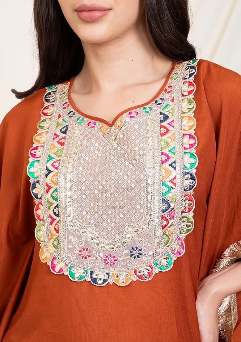 Tan Embellished Kaftan With Sharara Coords