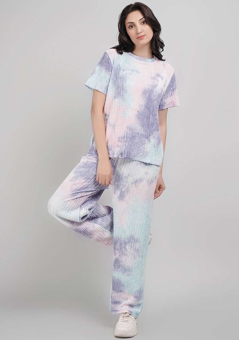 Blue Printed Top Ith Trouser Coords Set - Indya
