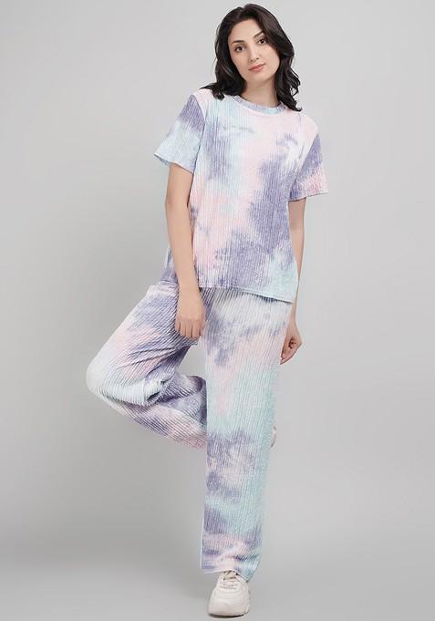 Blue Printed Top Ith Trouser Coords Set