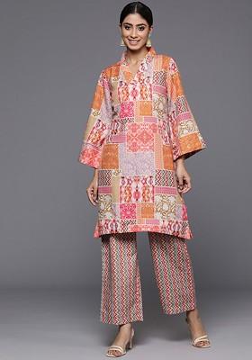 Rust Rust Geometrical Printed Straight Kurta With Trouser