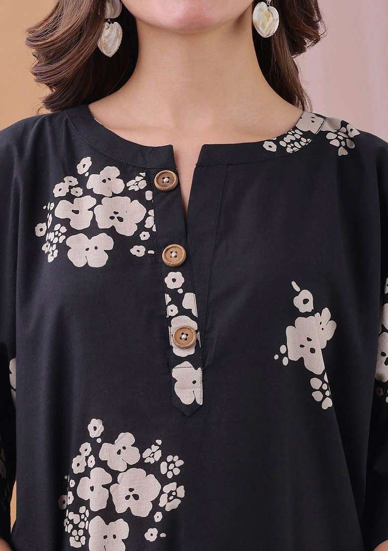 Black Omen Floral Printed Pure Cambric Cotton Coord Set - Indya