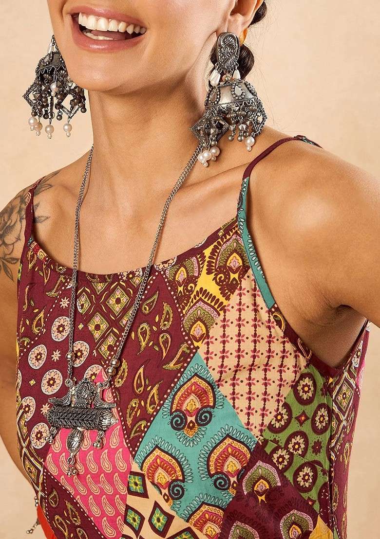 Maroon Embroidered Cotton Punjabi Suit - Indya