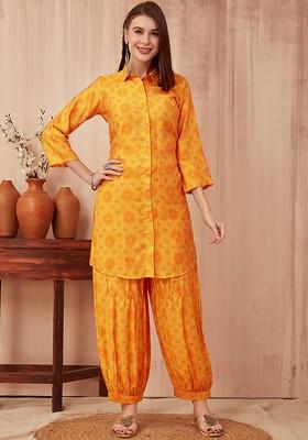 Yellow Ethnic Printed Tunic And Trouser Set