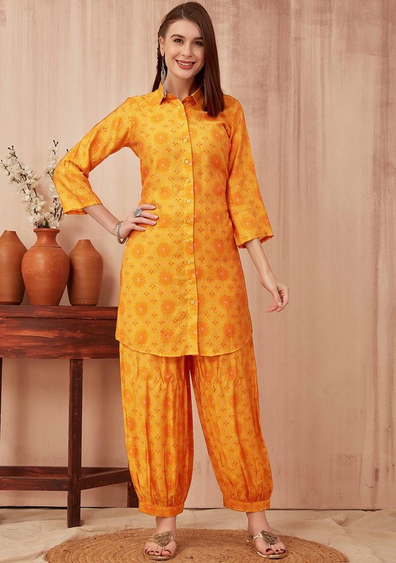 Yellow Ethnic Printed Tunic And Trouser Set