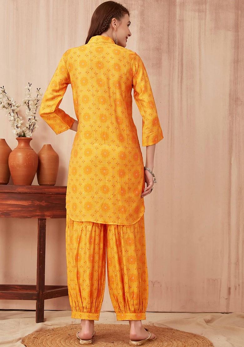 Yellow Ethnic Printed Tunic And Trouser Set