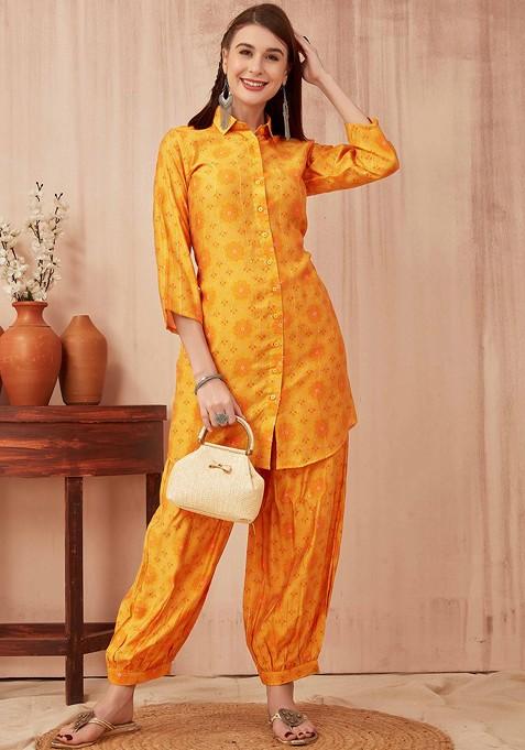 Yellow Ethnic Printed Tunic And Trouser Set