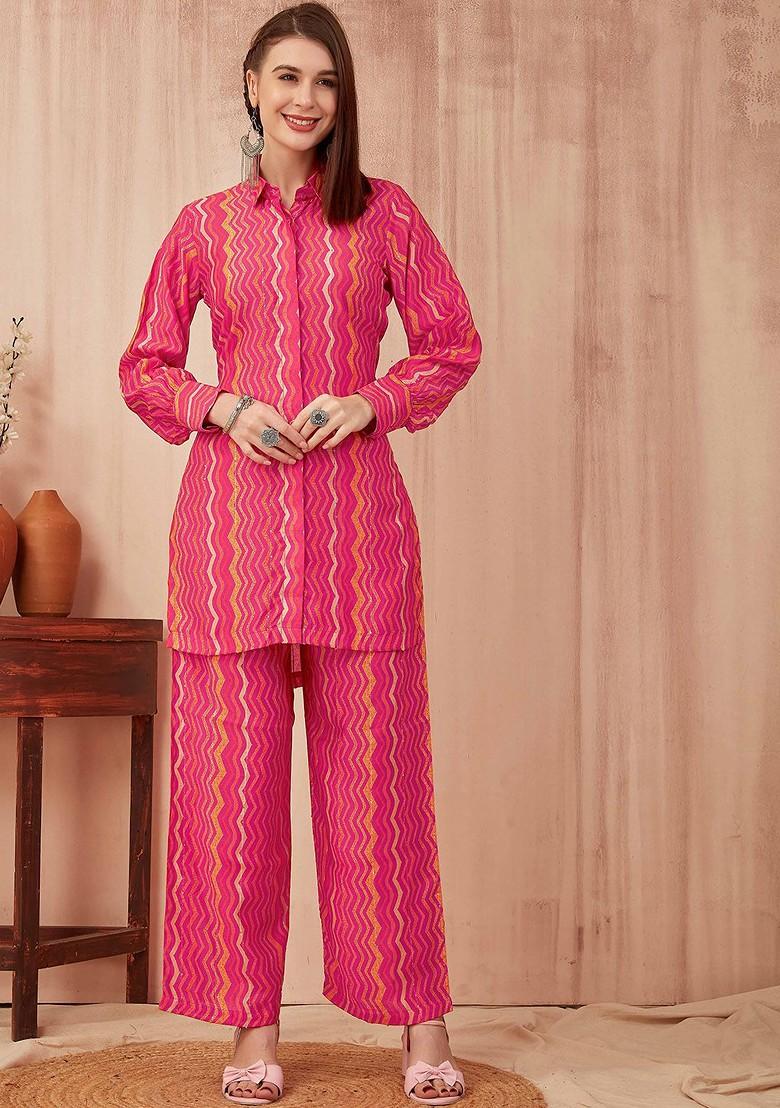 Pink Pink Printed Tunic And Trousers Set