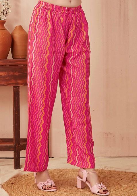 Pink Pink Printed Tunic And Trousers Set