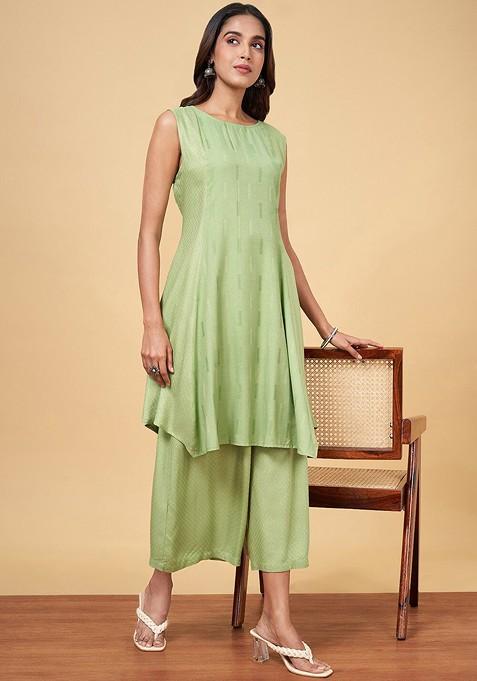 Olive Self Design Tunic Ith Palazzos