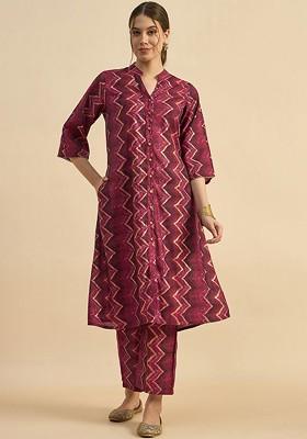 Maroon Abstract Printed Tunic And Trouser Coords