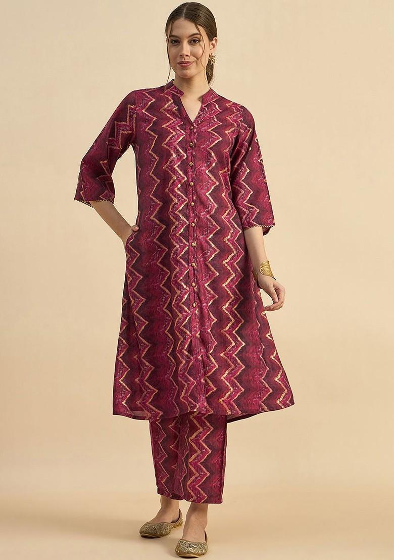 Maroon Abstract Printed Tunic And Trouser Coords
