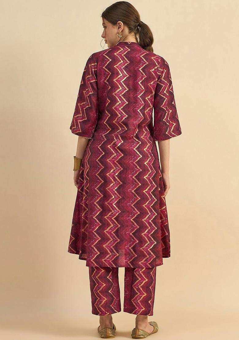 Maroon Abstract Printed Tunic And Trouser Coords