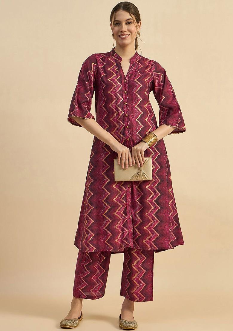 Maroon Abstract Printed Tunic And Trouser Coords