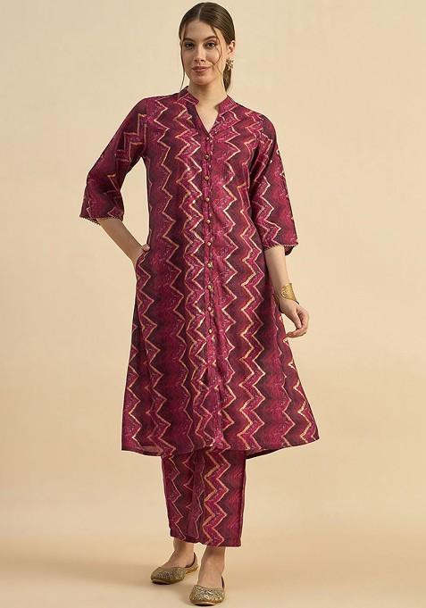 Maroon Abstract Printed Tunic And Trouser Coords