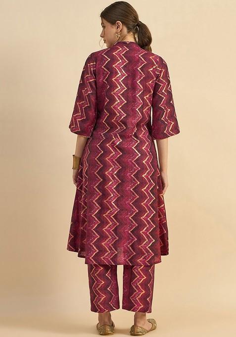 Maroon Abstract Printed Tunic And Trouser Coords