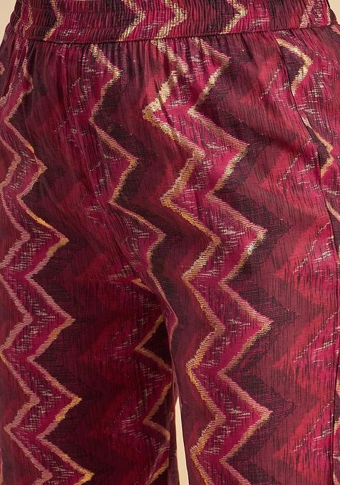 Maroon Abstract Printed Tunic And Trouser Coords