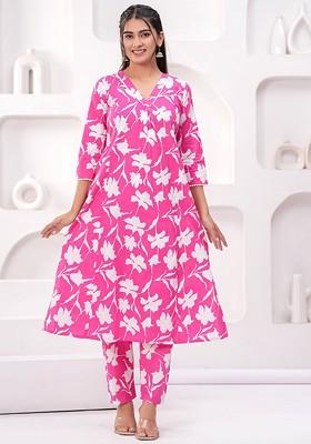 Pink Women Printed 2 Piece Cotton Co Ord Set