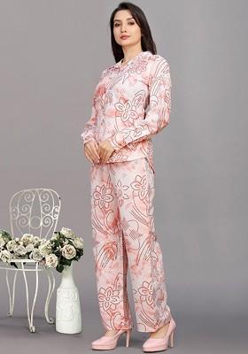 Peach Printed Shirt Ith Trousers Coords