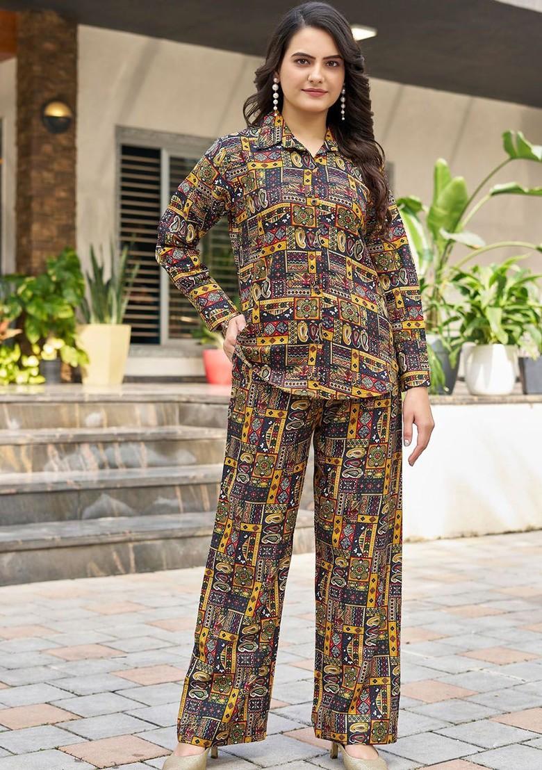 Black Printed Shirt Collar Neck Shirt Ith Trousers Coords