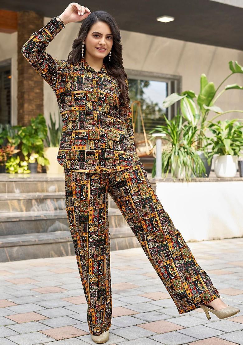 Black Printed Shirt Collar Neck Shirt Ith Trousers Coords