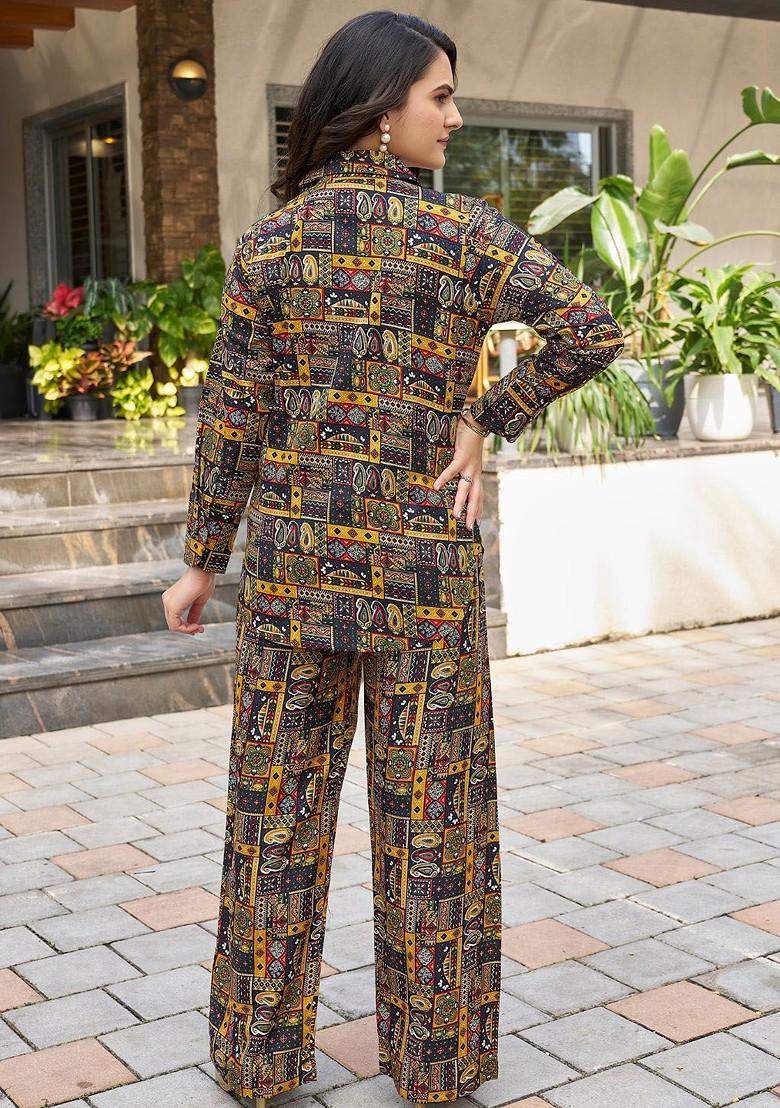 Black Printed Shirt Collar Neck Shirt Ith Trousers Coords