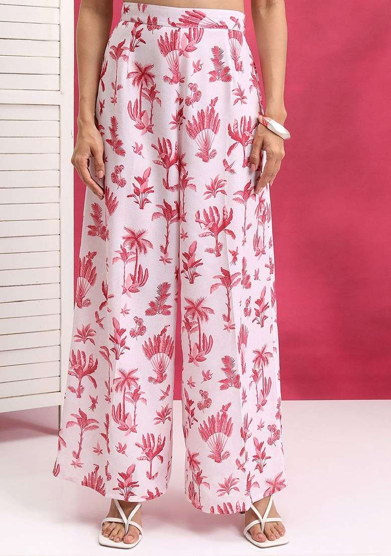 Red Red And White Printed Pure Cotton Top With Trouser - Indya