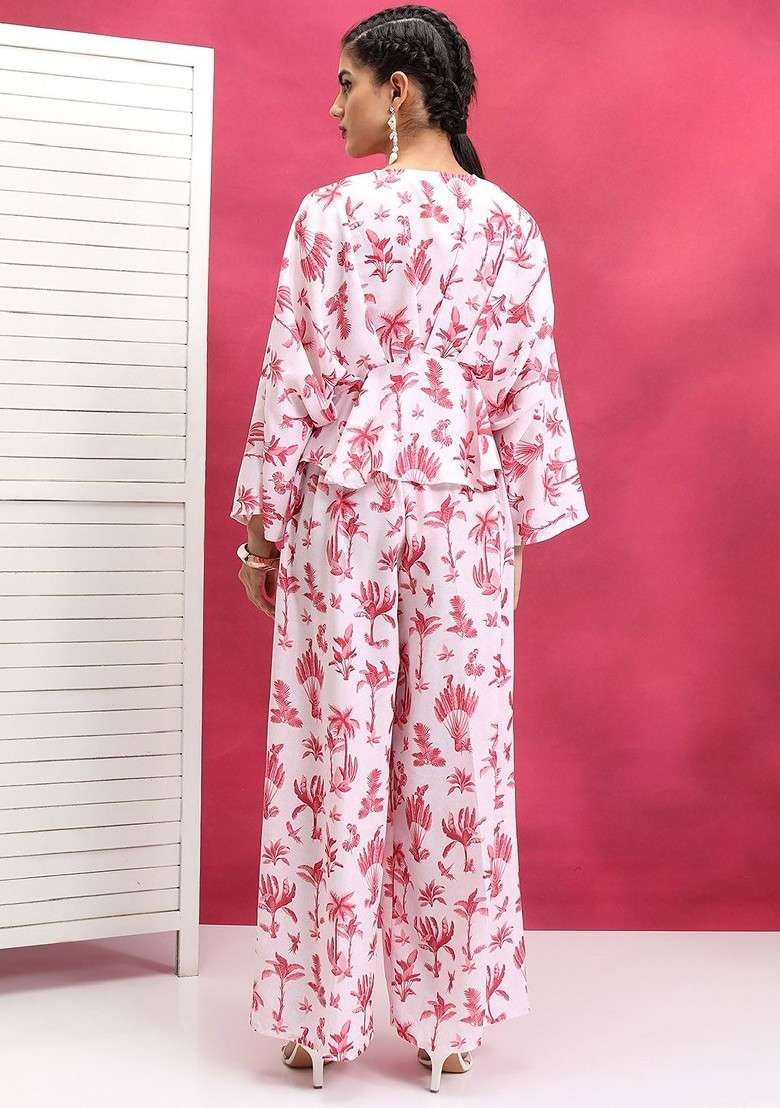 Red Red And White Printed Pure Cotton Top With Trouser - Indya