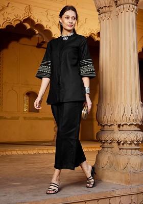 Black Women Shirt With Palazzos Coords Set