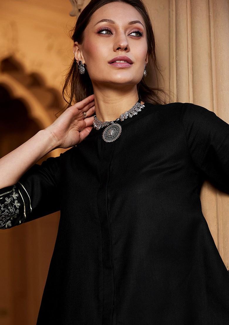 Black Women Shirt With Palazzos Coords Set - Indya