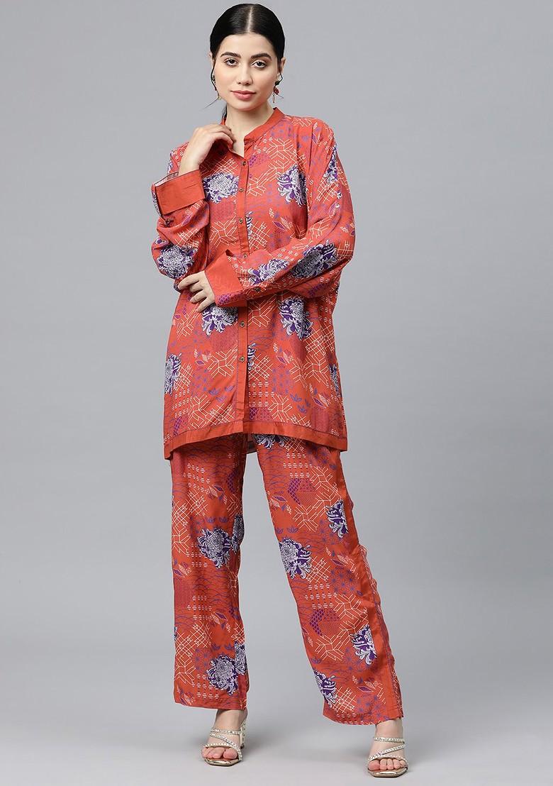 Rust Women Printed Ethnic Coords