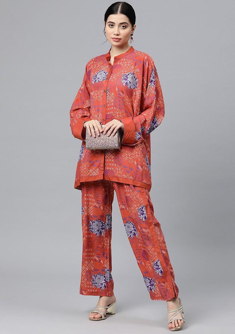 Rust Women Printed Ethnic Coords