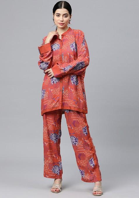 Rust Women Printed Ethnic Coords