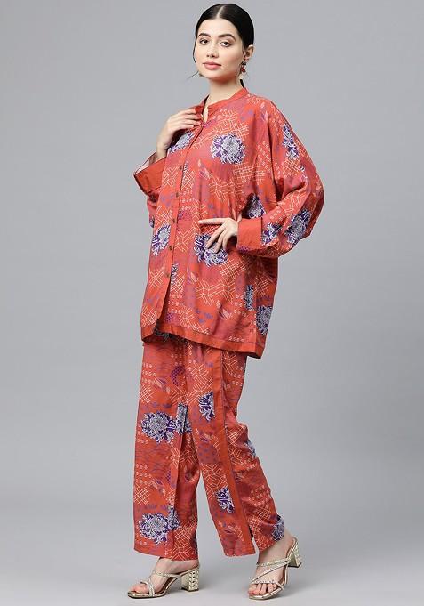 Rust Women Printed Ethnic Coords