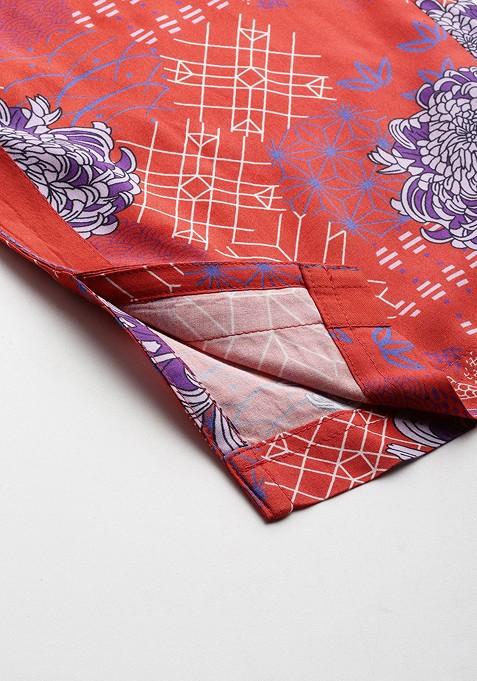 Rust Women Printed Ethnic Coords