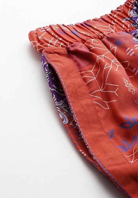 Rust Women Printed Ethnic Coords