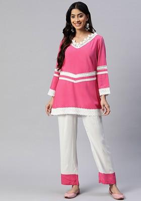 Pink Colourblocked Tunic And Palazzos