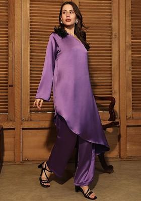 Purple One Shoulder Tunic And Trousers Coords