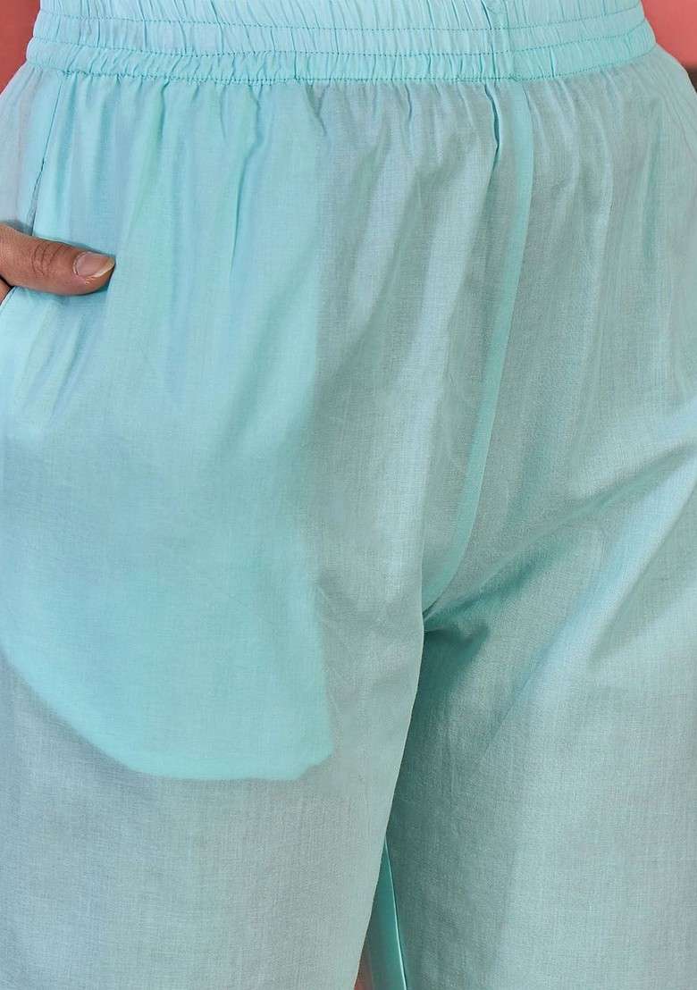 Blue Schiffli Embroidered Pure Cotton Top And Trousers Coord Set - Indya