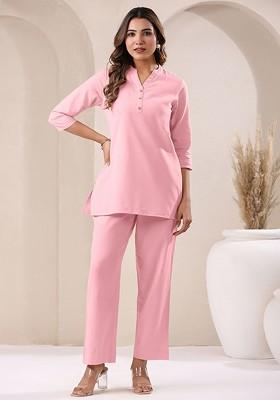 Pink Pure Cotton Aline Coord Set