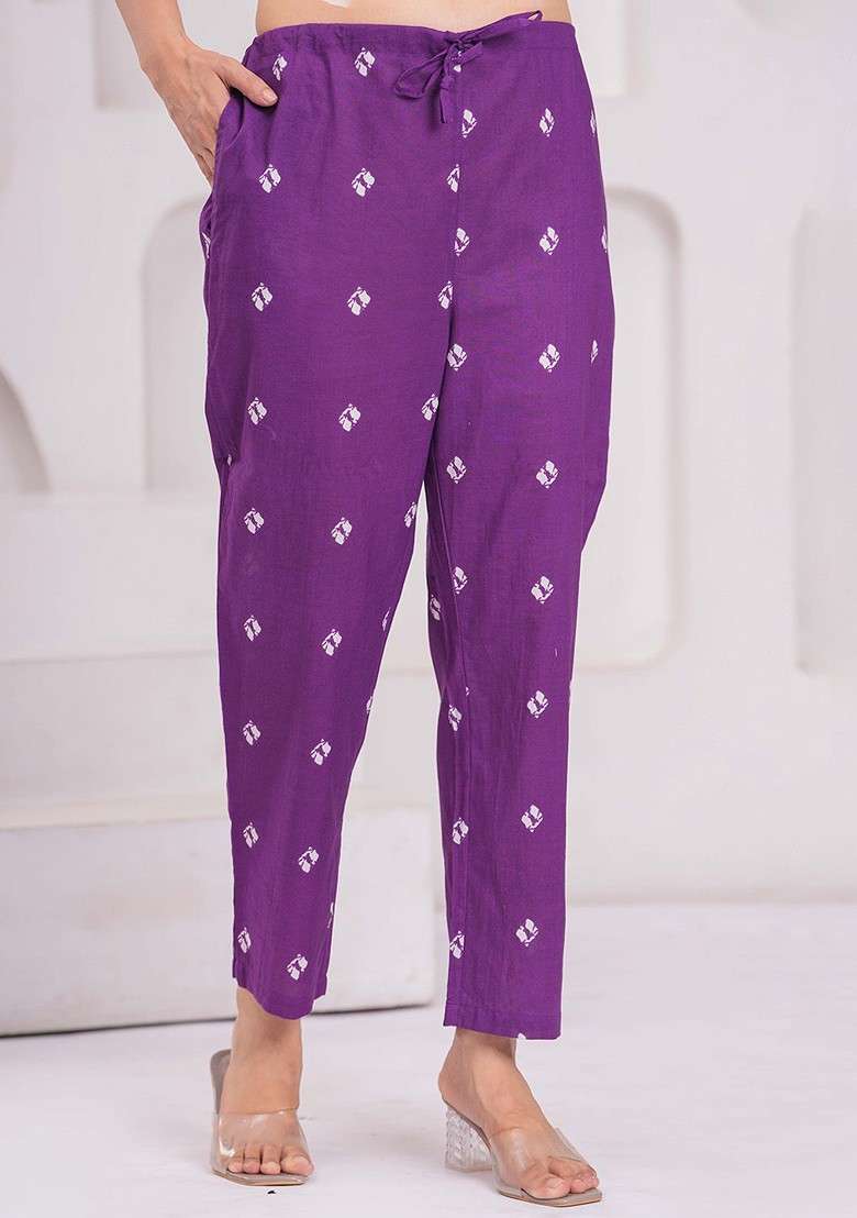 Purple Floral Printed Vneck Pure Cotton Aline Maternity Kaftan With Trouser - Indya