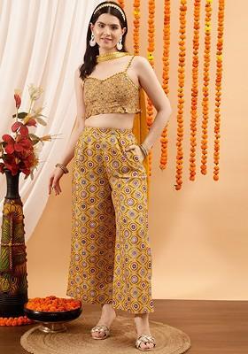 Yellow Floral Printed Top And Palazzo