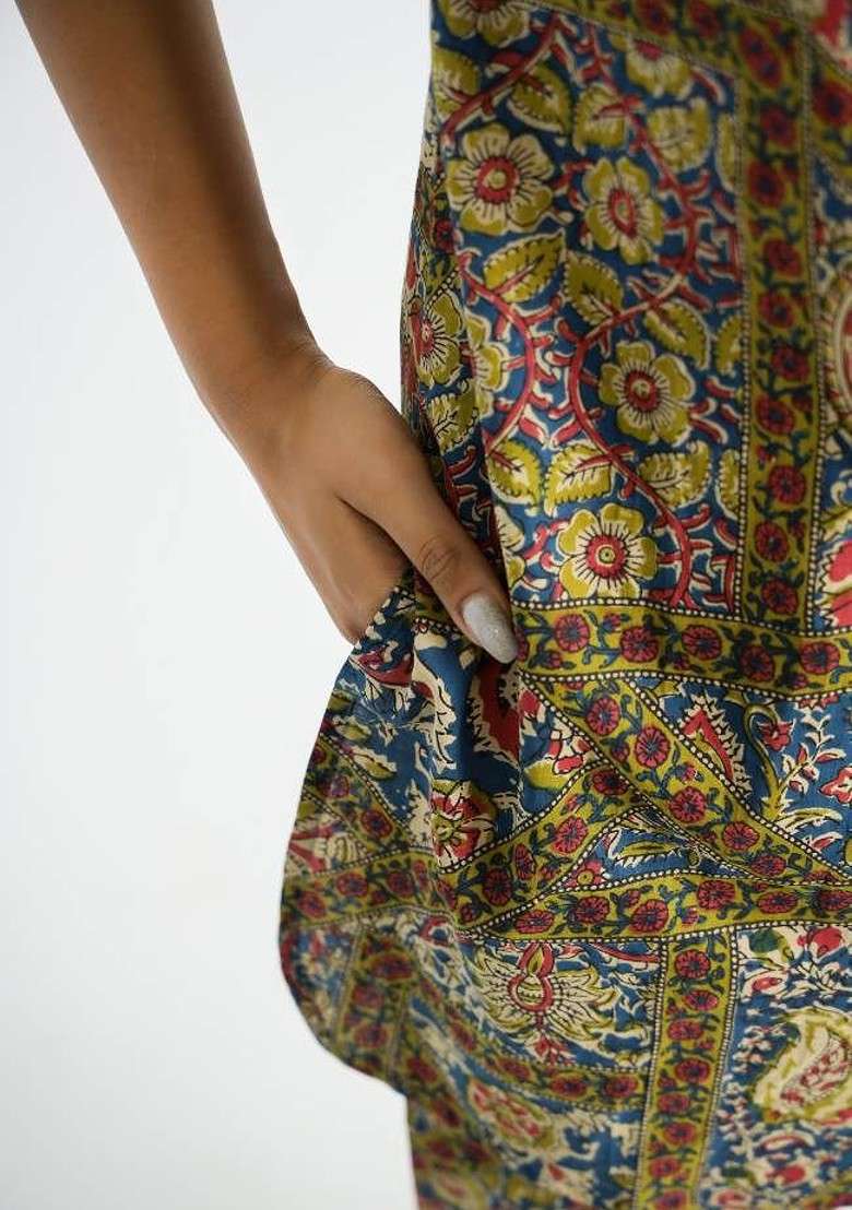 Green Floral Printed Notch Neck Pure Cotton Tunic With Palazzos - Indya