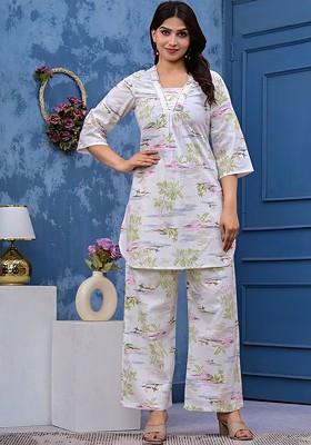 White Omen Cotton Printed Coords