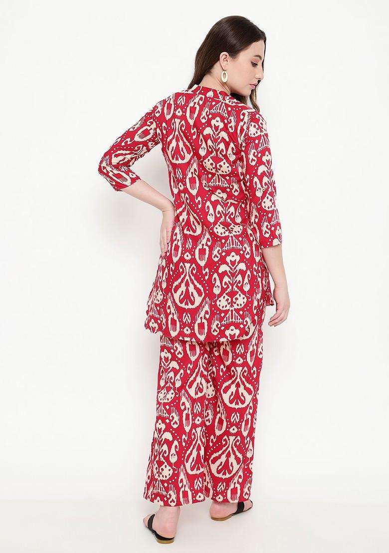 Maroon Printed Tunic And Palazzos