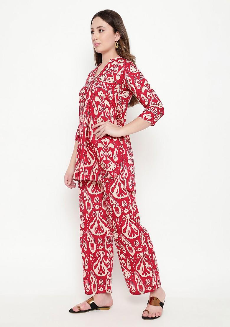 Maroon Printed Tunic And Palazzos