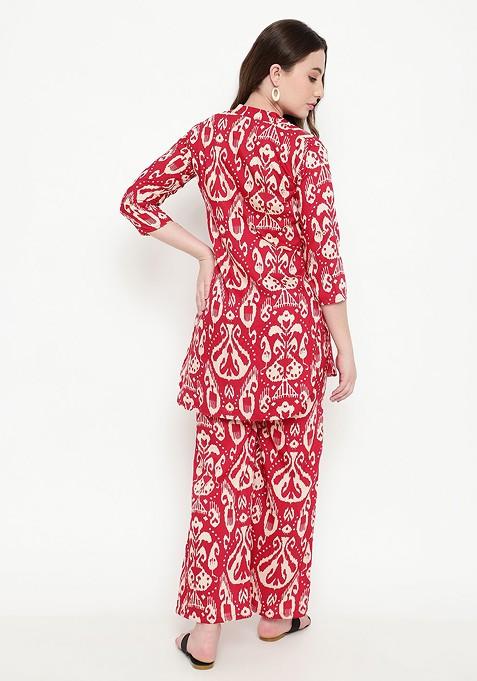 Maroon Printed Tunic And Palazzos