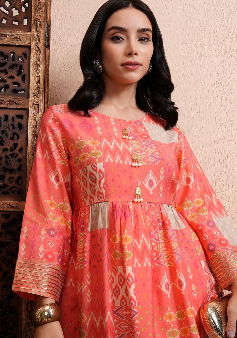 Pink Women Printed Kurta With Joggers Coords